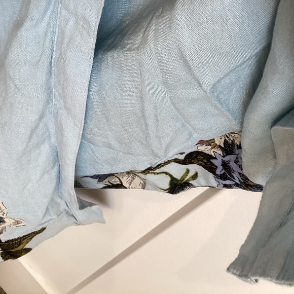 Anthropologie Mona belted Linen Shirt Dress Maeve NEW Large Blue Floral - Picture 8 of 15